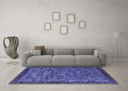 Machine Washable Oriental Blue Industrial Rug in a Living Room, wshurb2298blu