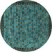 Round Oriental Turquoise Industrial Rug, urb2298turq