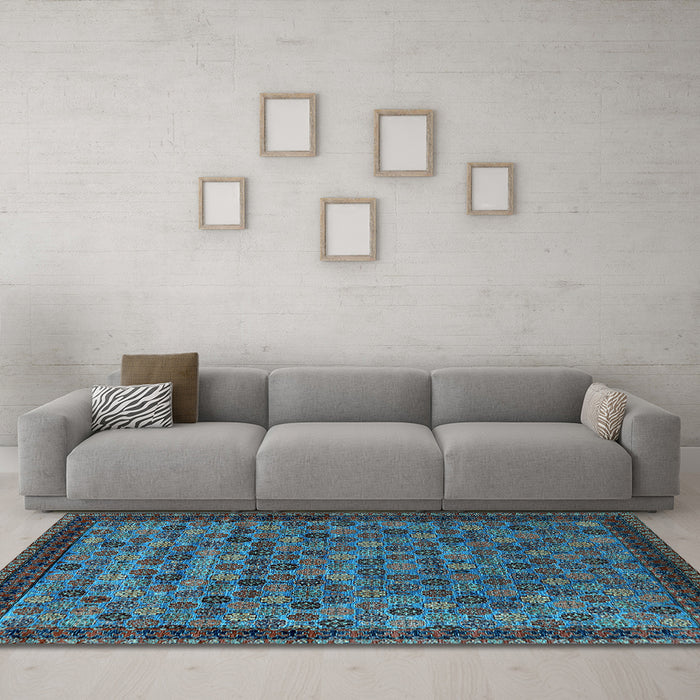 Machine Washable Oriental Light Blue Industrial Rug in a Living Room, wshurb2298lblu