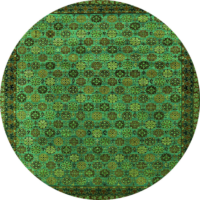 Round Machine Washable Oriental Green Industrial Area Rugs, wshurb2298grn