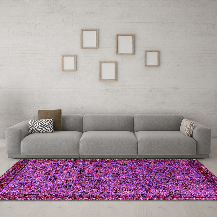 Machine Washable Oriental Pink Industrial Rug in a Living Room, wshurb2298pnk