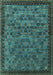 Machine Washable Oriental Turquoise Industrial Area Rugs, wshurb2298turq