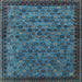 Square Machine Washable Oriental Light Blue Industrial Rug, wshurb2298lblu