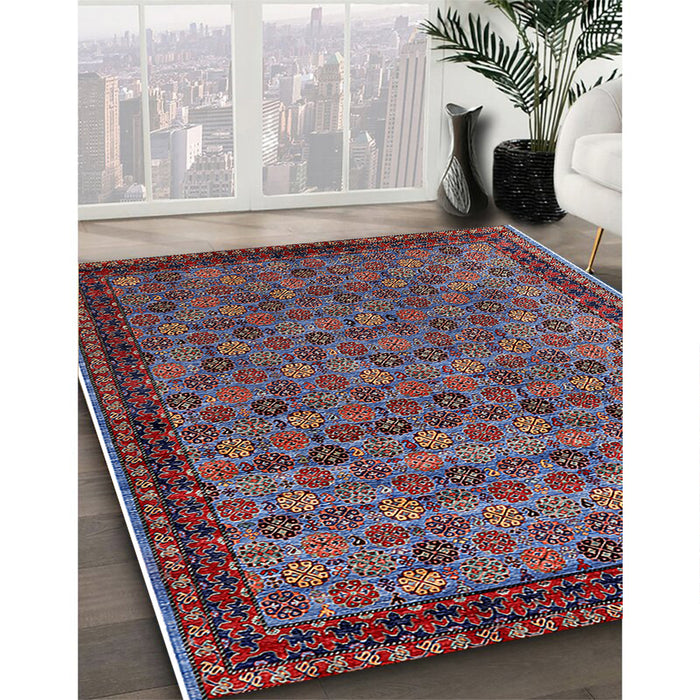 Mid-Century Modern Silver Gray Oriental Rug in Family Room, urb2298