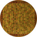 Round Machine Washable Oriental Yellow Industrial Rug, wshurb2298yw