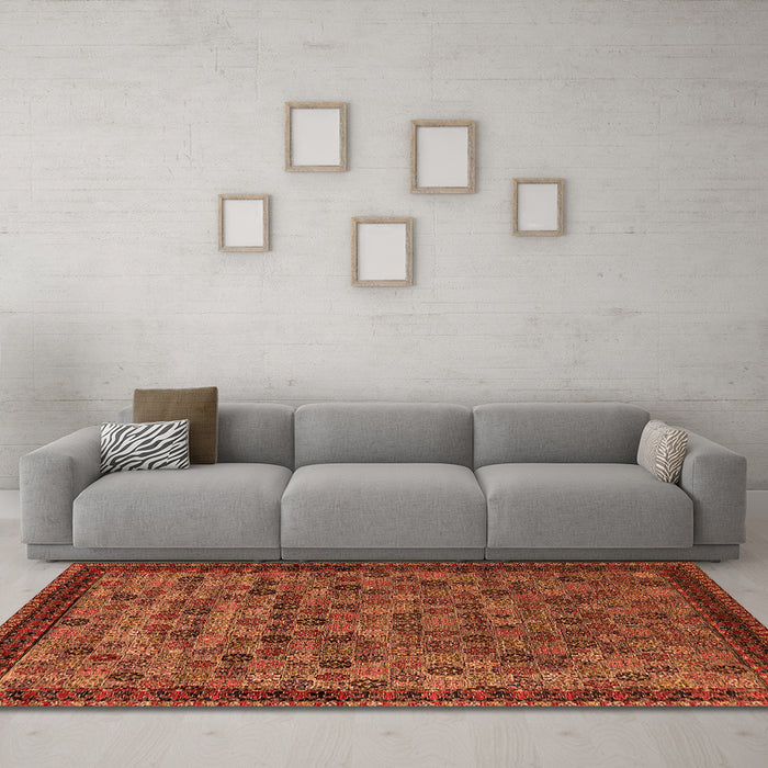 Machine Washable Oriental Orange Industrial Area Rugs in a Living Room, wshurb2298org