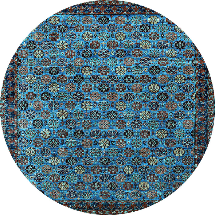 Round Machine Washable Oriental Light Blue Industrial Rug, wshurb2298lblu