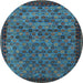 Round Machine Washable Oriental Light Blue Industrial Rug, wshurb2298lblu