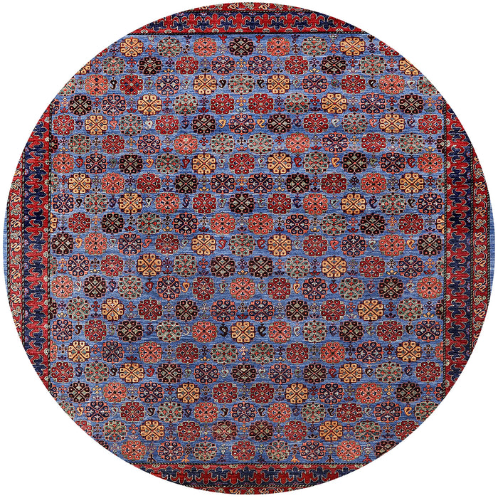 Round Mid-Century Modern Silver Gray Oriental Rug, urb2298
