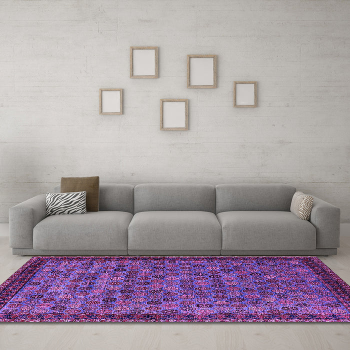 Machine Washable Oriental Purple Industrial Area Rugs in a Living Room, wshurb2298pur