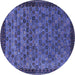 Round Machine Washable Oriental Blue Industrial Rug, wshurb2298blu