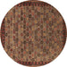 Round Machine Washable Oriental Brown Industrial Rug, wshurb2298brn