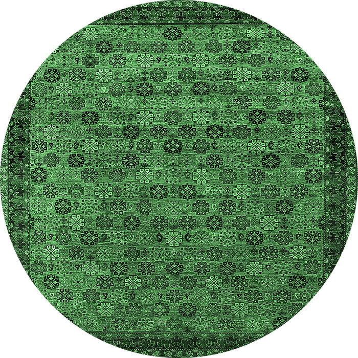 Round Machine Washable Oriental Emerald Green Industrial Area Rugs, wshurb2298emgrn