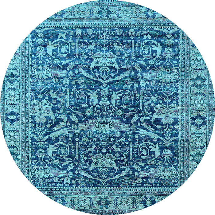 Round Oriental Light Blue Traditional Rug, urb2299lblu