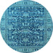 Round Oriental Light Blue Traditional Rug, urb2299lblu