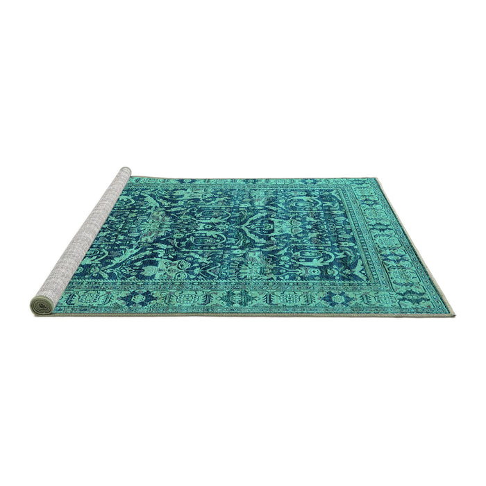 Sideview of Machine Washable Oriental Turquoise Traditional Area Rugs, wshurb2299turq