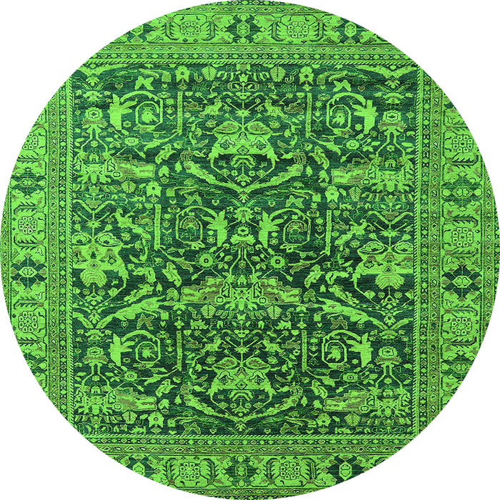 Round Machine Washable Oriental Green Traditional Area Rugs, wshurb2299grn