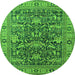 Round Machine Washable Oriental Green Traditional Area Rugs, wshurb2299grn