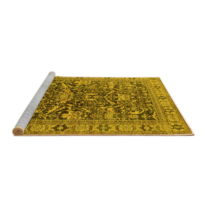 Sideview of Machine Washable Oriental Yellow Traditional Rug, wshurb2299yw