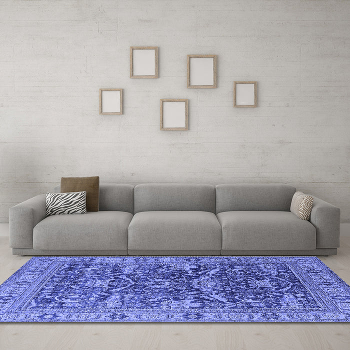 Machine Washable Oriental Blue Traditional Rug in a Living Room, wshurb2299blu