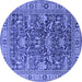 Round Machine Washable Oriental Blue Traditional Rug, wshurb2299blu