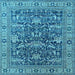 Square Machine Washable Oriental Light Blue Traditional Rug, wshurb2299lblu