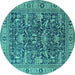 Round Oriental Turquoise Traditional Rug, urb2299turq