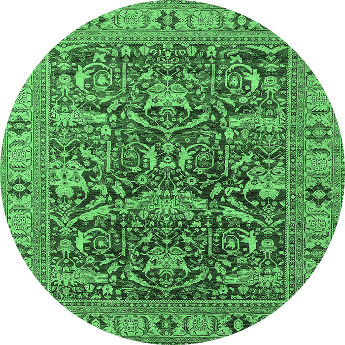 Round Oriental Emerald Green Traditional Rug, urb2299emgrn