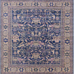 Square Mid-Century Modern Khaki Rose Pink Oriental Rug, urb2299