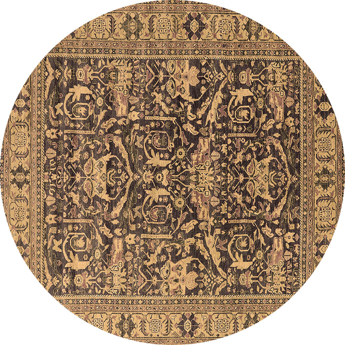 Round Oriental Brown Traditional Rug, urb2299brn