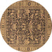 Round Oriental Brown Traditional Rug, urb2299brn