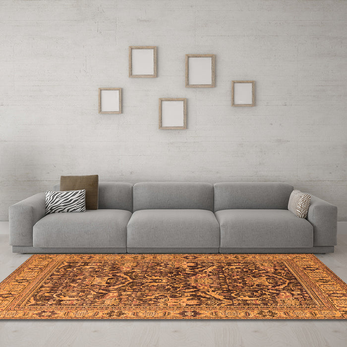Machine Washable Oriental Orange Traditional Area Rugs in a Living Room, wshurb2299org
