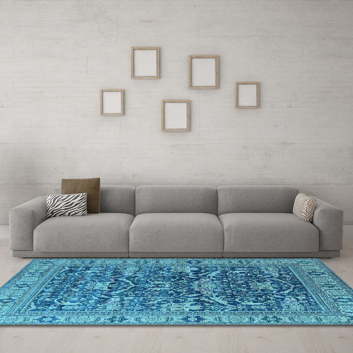 Machine Washable Oriental Light Blue Traditional Rug in a Living Room, wshurb2299lblu