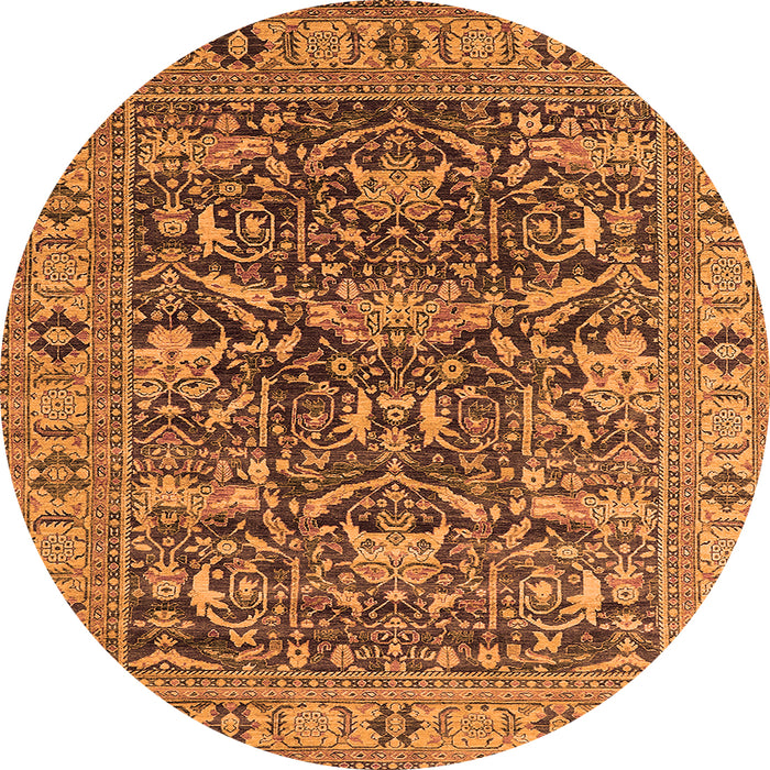 Round Machine Washable Oriental Orange Traditional Area Rugs, wshurb2299org