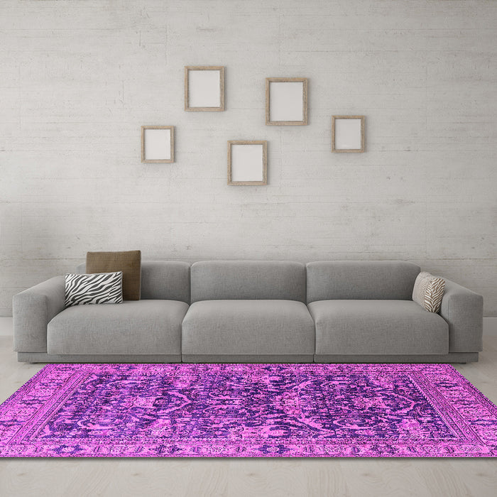 Machine Washable Oriental Pink Traditional Rug in a Living Room, wshurb2299pnk