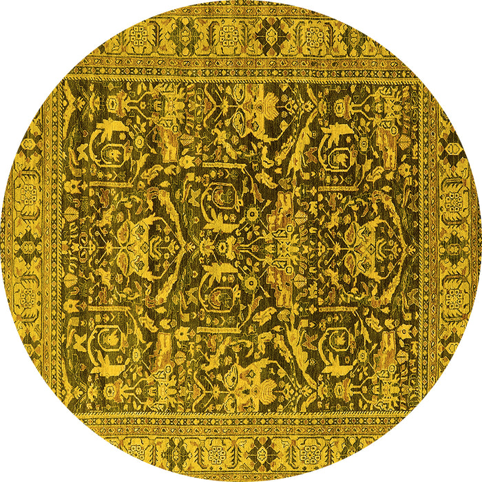 Round Machine Washable Oriental Yellow Traditional Rug, wshurb2299yw