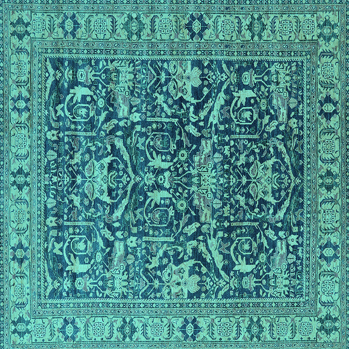 Square Machine Washable Oriental Turquoise Traditional Area Rugs, wshurb2299turq