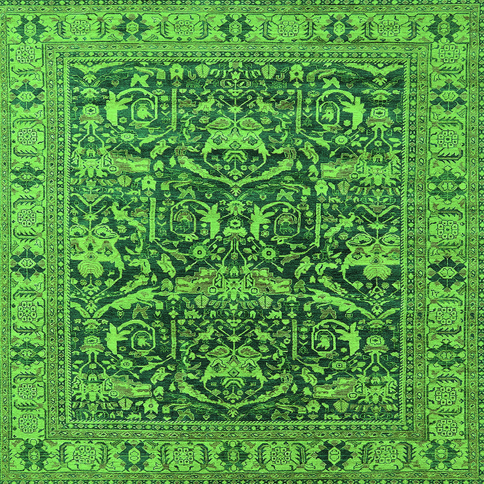 Square Machine Washable Oriental Green Traditional Area Rugs, wshurb2299grn