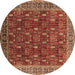 Round Machine Washable Oriental Brown Traditional Rug, wshurb2300brn