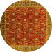 Round Machine Washable Oriental Yellow Traditional Rug, wshurb2300yw