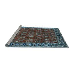 Sideview of Machine Washable Oriental Light Blue Traditional Rug, wshurb2300lblu
