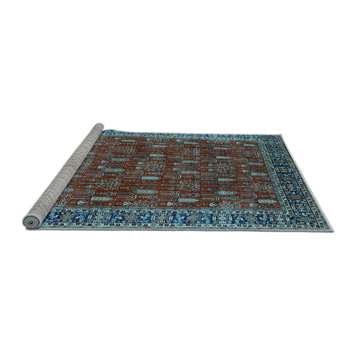 Sideview of Machine Washable Oriental Light Blue Traditional Rug, wshurb2300lblu