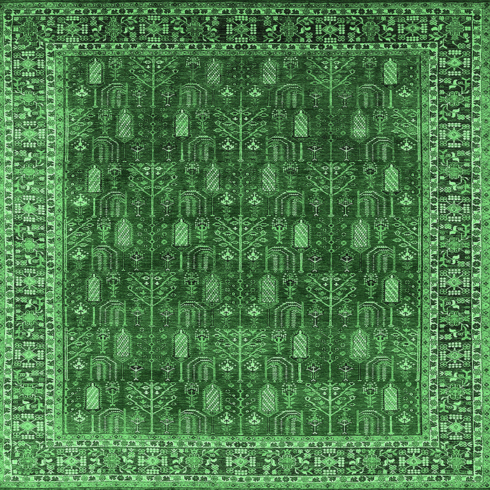 Square Machine Washable Oriental Emerald Green Traditional Area Rugs, wshurb2300emgrn