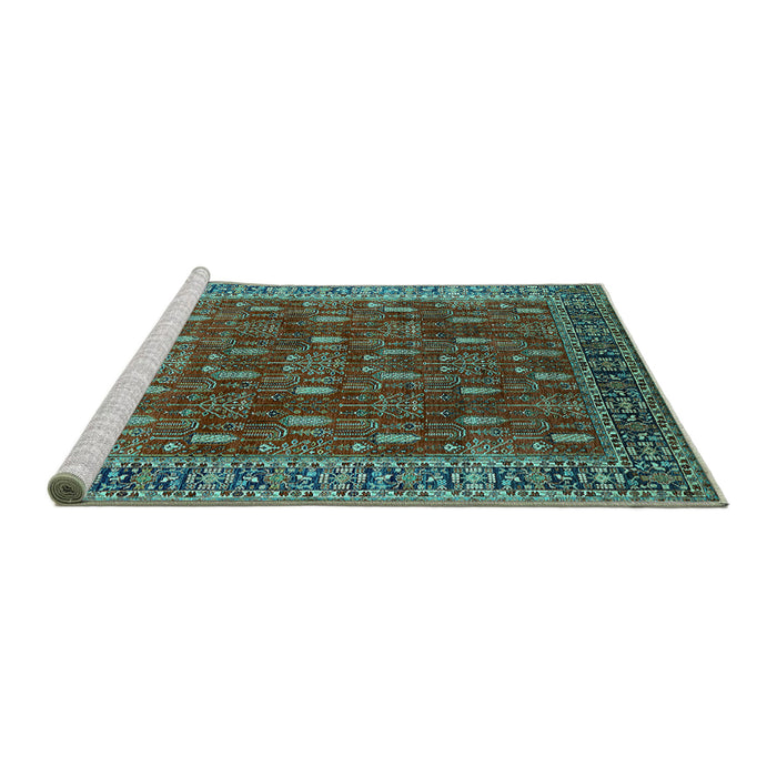 Sideview of Machine Washable Oriental Turquoise Traditional Area Rugs, wshurb2300turq