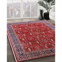 Mid-Century Modern Red Oriental Rug in Family Room, urb2300
