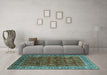 Machine Washable Oriental Turquoise Traditional Area Rugs in a Living Room,, wshurb2300turq