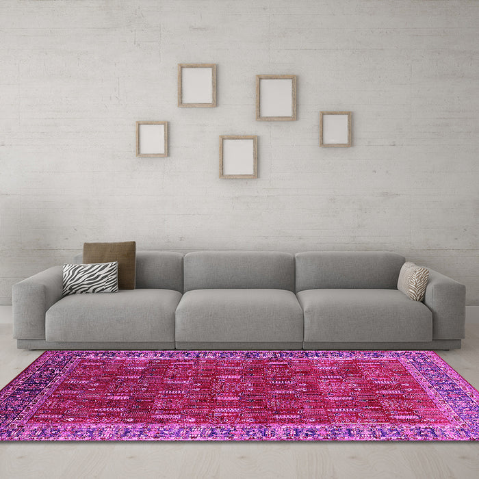 Machine Washable Oriental Pink Traditional Rug in a Living Room, wshurb2300pnk