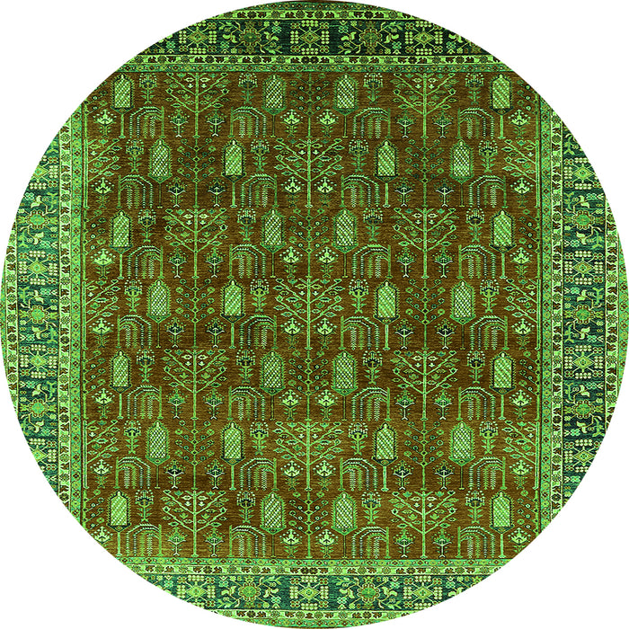 Round Oriental Green Traditional Rug, urb2300grn