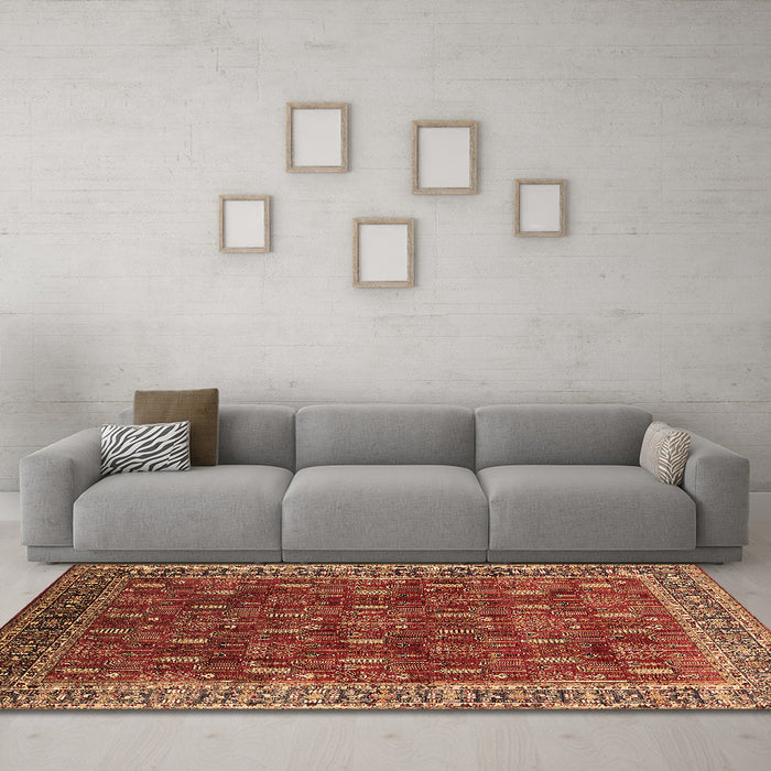 Machine Washable Oriental Brown Traditional Rug in a Living Room,, wshurb2300brn