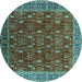 Round Machine Washable Oriental Turquoise Traditional Area Rugs, wshurb2300turq